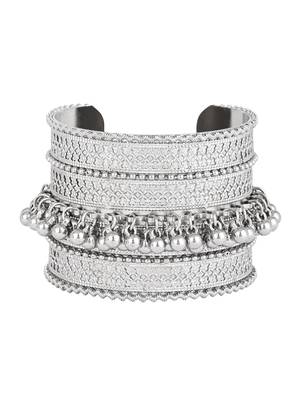 navratri ethnic silver oxidised afghani ghungroo adjustable cuff kada bracelet for women  2