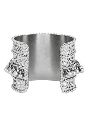 navratri ethnic silver oxidised afghani ghungroo adjustable cuff kada bracelet for women  3