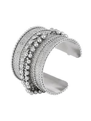 navratri ethnic silver oxidised afghani ghungroo adjustable cuff kada bracelet for women  4