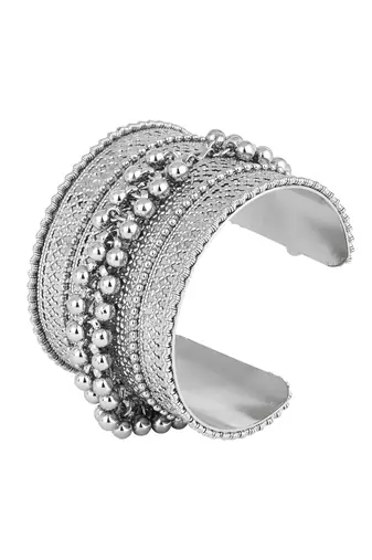 navratri ethnic silver oxidised afghani ghungroo adjustable cuff kada bracelet for women 