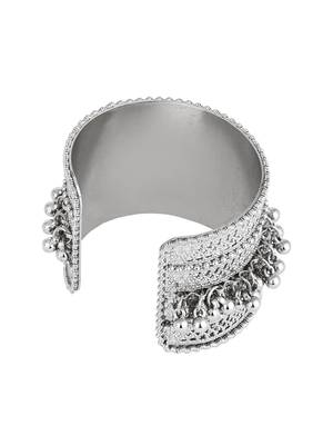 navratri ethnic silver oxidised afghani ghungroo adjustable cuff kada bracelet for women  5