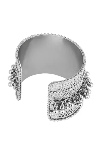 navratri ethnic silver oxidised afghani ghungroo adjustable cuff kada bracelet for women 