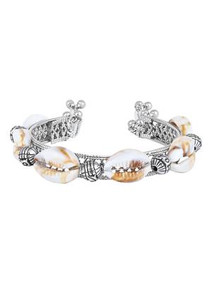 navratri ethnic silver oxidised afghani boho shell ghungroo adjustable cuff kada bracelet for women  2