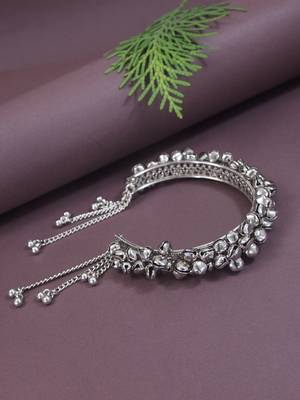 navratri ethnic silver oxidised afghani ghungroo adjustable cuff kada bracelet for women  1