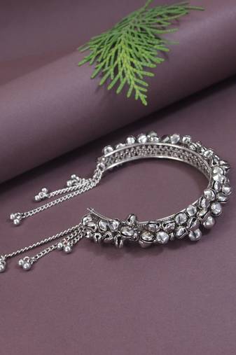 navratri ethnic silver oxidised afghani ghungroo adjustable cuff kada bracelet for women 