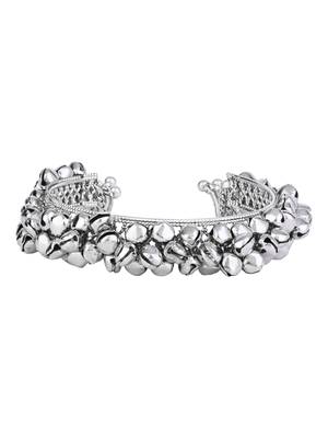 navratri ethnic silver oxidised afghani ghungroo adjustable cuff kada bracelet for women  2