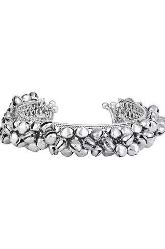 navratri ethnic silver oxidised afghani ghungroo adjustable cuff kada bracelet for women 
