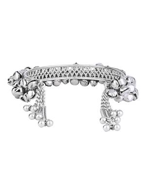 navratri ethnic silver oxidised afghani ghungroo adjustable cuff kada bracelet for women  3