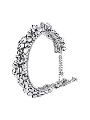 navratri ethnic silver oxidised afghani ghungroo adjustable cuff kada bracelet for women  4