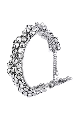 navratri ethnic silver oxidised afghani ghungroo adjustable cuff kada bracelet for women 