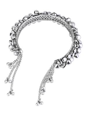 navratri ethnic silver oxidised afghani ghungroo adjustable cuff kada bracelet for women  5