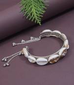 navratri ethnic silver oxidised afghani boho cowrie shell adjustable cuff kada bracelet for women 