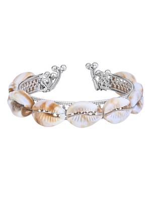navratri ethnic silver oxidised afghani boho cowrie shell adjustable cuff kada bracelet for women  2
