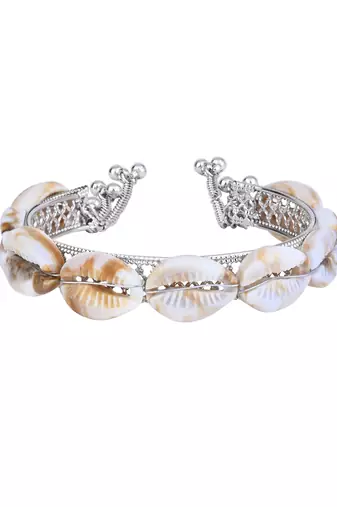 navratri ethnic silver oxidised afghani boho cowrie shell adjustable cuff kada bracelet for women 
