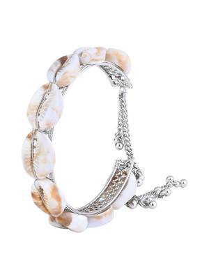 navratri ethnic silver oxidised afghani boho cowrie shell adjustable cuff kada bracelet for women  4