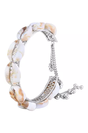 navratri ethnic silver oxidised afghani boho cowrie shell adjustable cuff kada bracelet for women 