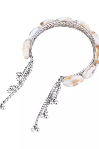 navratri ethnic silver oxidised afghani boho cowrie shell adjustable cuff kada bracelet for women 