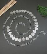 I jewels navratri ethnic silver oxidised coin tassel adjustable boho waist chain/belly chain/kamarband for women (b061s)