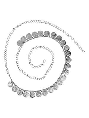 I jewels navratri ethnic silver oxidised coin tassel adjustable boho waist chain/belly chain/kamarband for women (b061s) 2