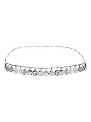 I jewels navratri ethnic silver oxidised coin tassel adjustable boho waist chain/belly chain/kamarband for women (b061s) 3