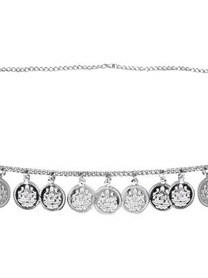 I jewels navratri ethnic silver oxidised coin tassel adjustable boho waist chain/belly chain/kamarband for women (b061s) 4