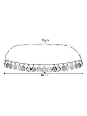 I jewels navratri ethnic silver oxidised coin tassel adjustable boho waist chain/belly chain/kamarband for women (b061s) 5