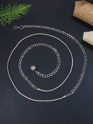 navratri ethnic silver oxidised adjustable boho waist chain/belly chain/kamarband for women  1