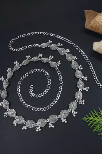 navratri ethnic silver oxidised traditional adjustable boho waist chain/belly chain/kamarband for women 