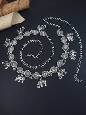 navratri ethnic silver oxidised adjustable boho waist chain/belly chain/kamarband for women  1