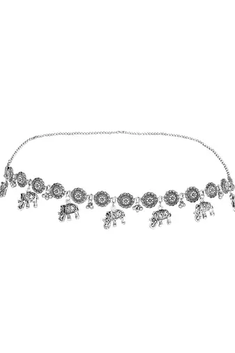 navratri ethnic silver oxidised adjustable boho waist chain/belly chain/kamarband for women 