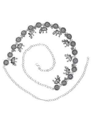 navratri ethnic silver oxidised adjustable boho waist chain/belly chain/kamarband for women  3