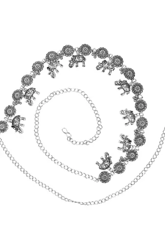 navratri ethnic silver oxidised adjustable boho waist chain/belly chain/kamarband for women 