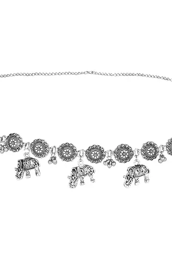 navratri ethnic silver oxidised adjustable boho waist chain/belly chain/kamarband for women 