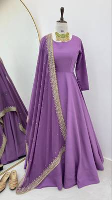 Purple Colour Designer French Fabric Heavy Work Gown With Dupatta 3