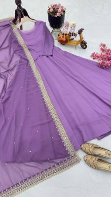 Purple Colour Designer French Fabric Heavy Work Gown With Dupatta 4