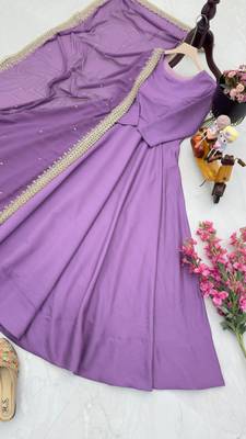 Purple Colour Designer French Fabric Heavy Work Gown With Dupatta 5