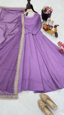 Purple Colour Designer French Fabric Heavy Work Gown With Dupatta 6