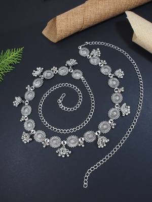 navratri ethnic silver oxidised floral design jhumka adjustable boho waist chain 1