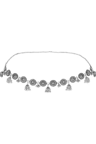 navratri ethnic silver oxidised floral design jhumka adjustable boho waist chain