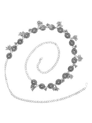 navratri ethnic silver oxidised floral design jhumka adjustable boho waist chain 3