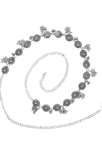 navratri ethnic silver oxidised floral design jhumka adjustable boho waist chain