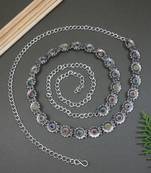 navratri ethnic silver oxidised floral design adjustable boho waist chain/belly chain