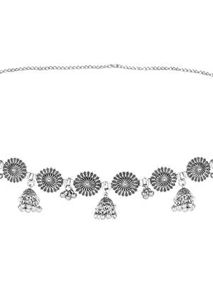 navratri ethnic silver oxidised floral design jhumka adjustable boho waist chain 4