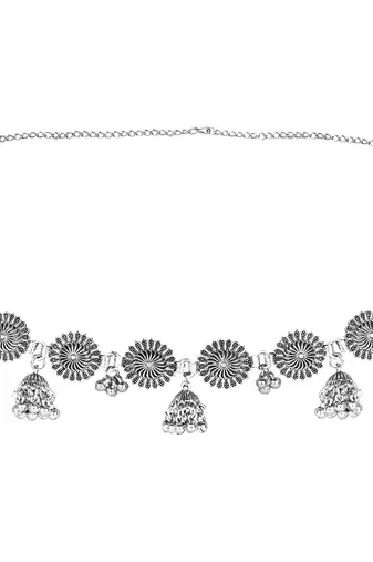 navratri ethnic silver oxidised floral design jhumka adjustable boho waist chain