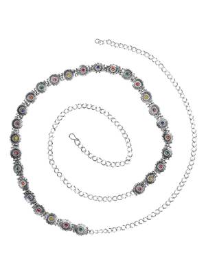 navratri ethnic silver oxidised floral design adjustable boho waist chain/belly chain 3