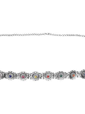 navratri ethnic silver oxidised floral design adjustable boho waist chain/belly chain 4