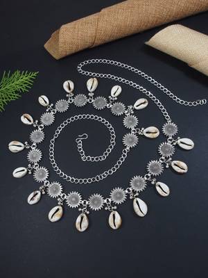 navratri eathnic silver oxidised floral design handcrafted with shell and ghungroo adjustable kamarband 1