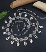 navratri eathnic silver oxidised floral design handcrafted with shell and ghungroo adjustable kamarband