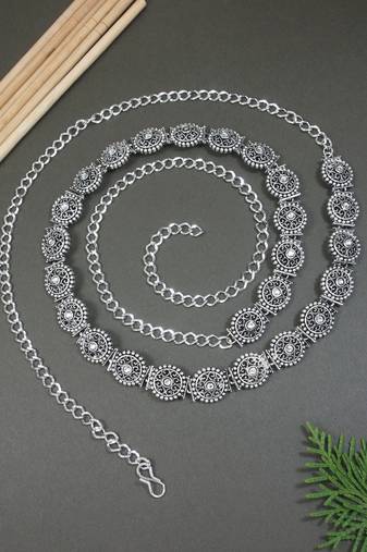 navratri ethnic silver oxidised adjustable boho floral design waist chain/belly chain