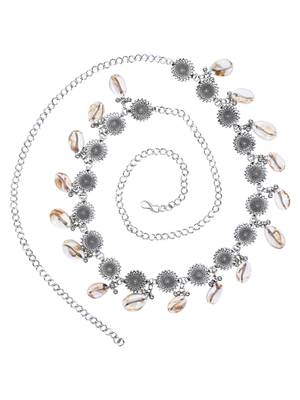 navratri eathnic silver oxidised floral design handcrafted with shell and ghungroo adjustable kamarband 2